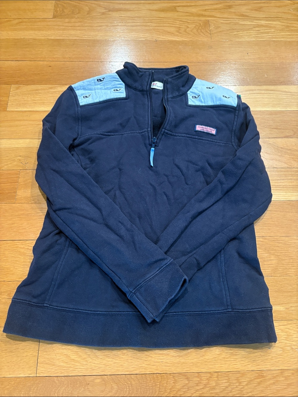 Vineyard Vines Navy Pullover with Pink Whale Logo